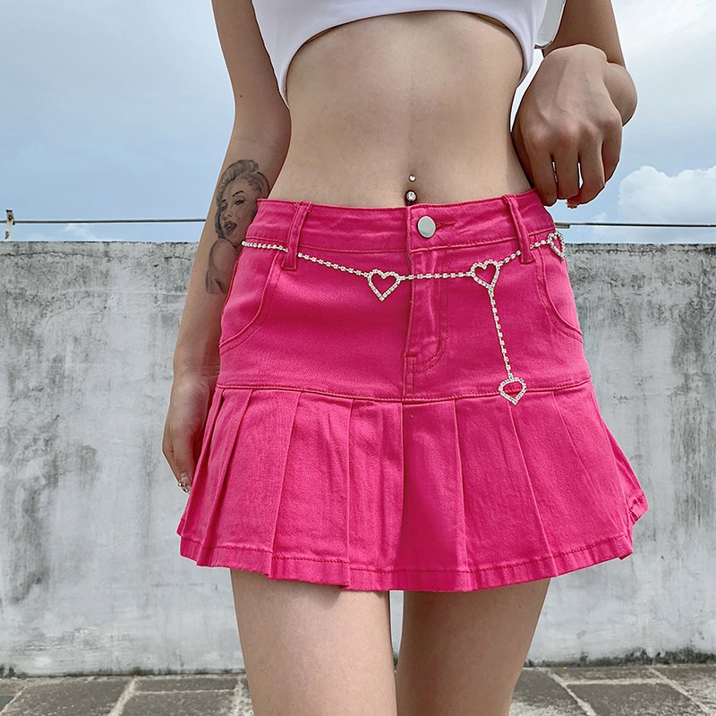 Punk Egirl Denim Mini Pleated Skirt