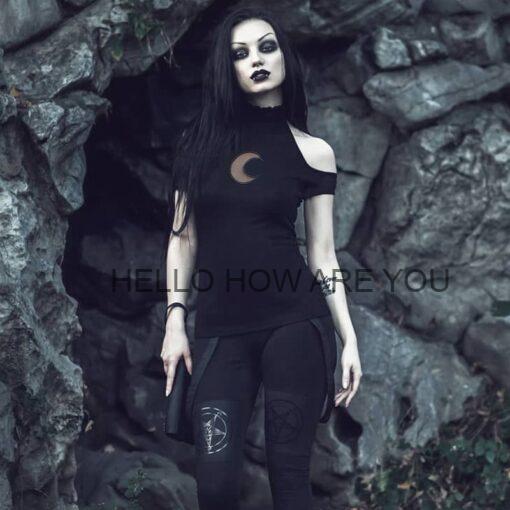 Sexy Moon Gothic eGirl Off Shoulder Halter Top