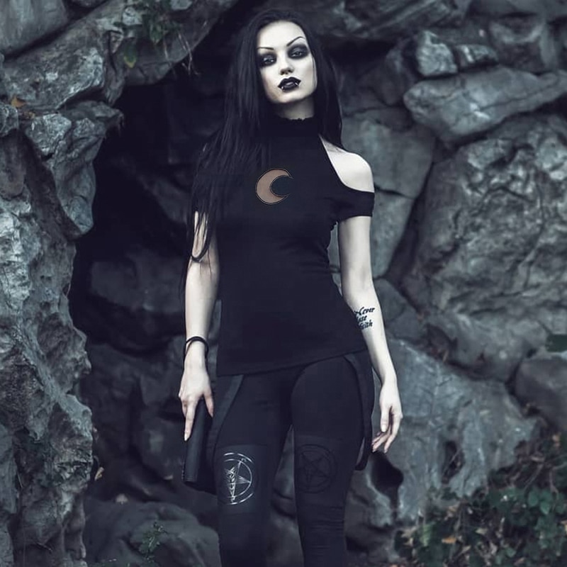 Sexy Moon Gothic eGirl Off Shoulder Halter Top