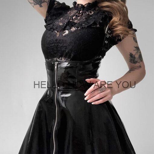 Black Retro Gothic eGirl Leather Skirt