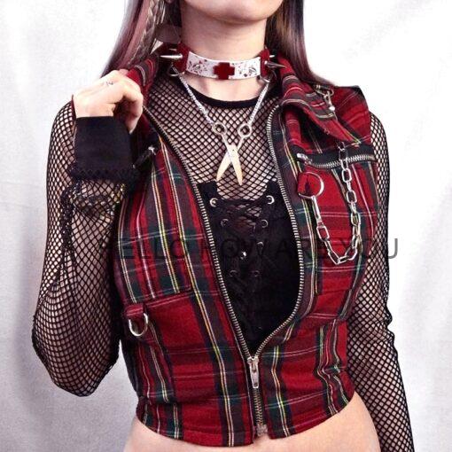 Gothic eGirl Plaid Punk Streetwear Zipper Crop Top