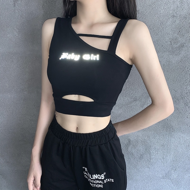 Baby Girl Letter Print Reflective Style Crop Top