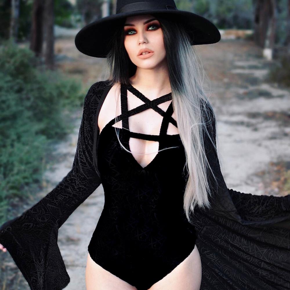 Sexy Gothic eGirl Pentagram Bodysuit Top