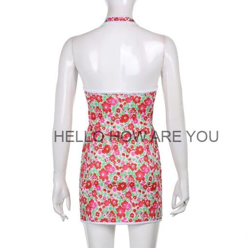 Egirl Backless Flower Floral Pattern Halter Dress