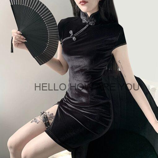 Retro Spicy Gothic eGirl Bodycon Cheongsam Dress (Many Colors)