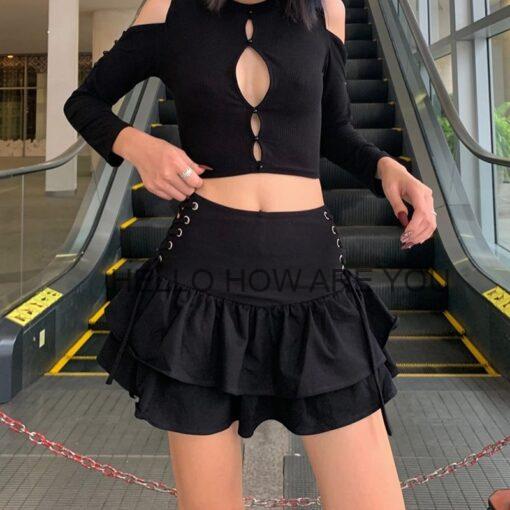 Gothic eGirl Aesthetic Black Pleated Vintage Skirt