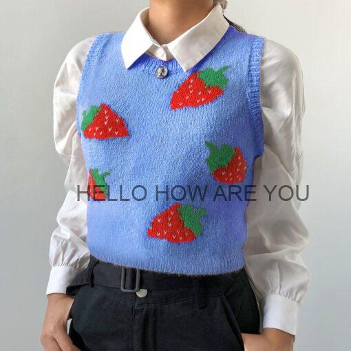 Pink Sweat Kawaii Strawberry Egirl Tank Knitted Crop Top