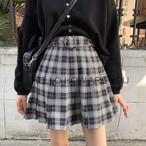 Casual Gothic eGirl Plaid Pleated Mini Skirts