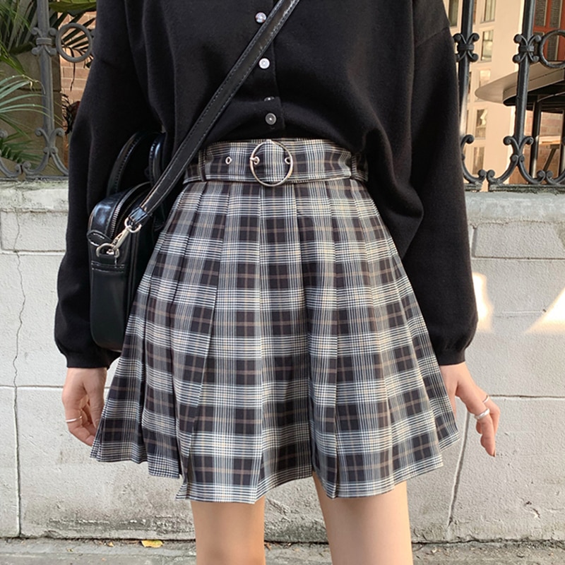 Casual Gothic eGirl Plaid Pleated Mini Skirts