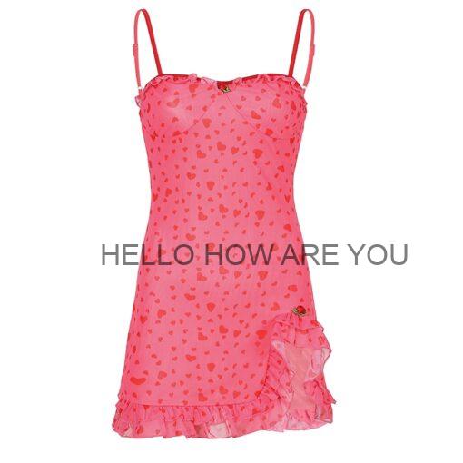 Egirl Pink Heart Pattern Sleeveless Strap Dress