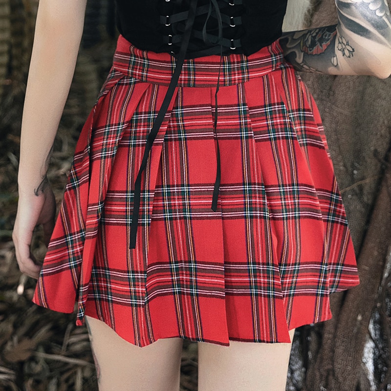 Red Plaid Pleated High Waist Gothic eGirl Mini Skirt