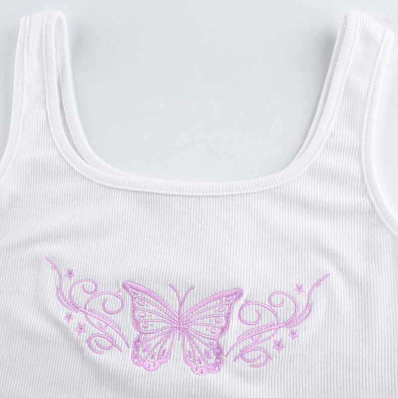 Embroidery Butterfly Summer Egirl Tank Top