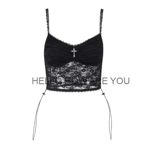 Gothic eGirl Vintage Lace with Cross Cami Top