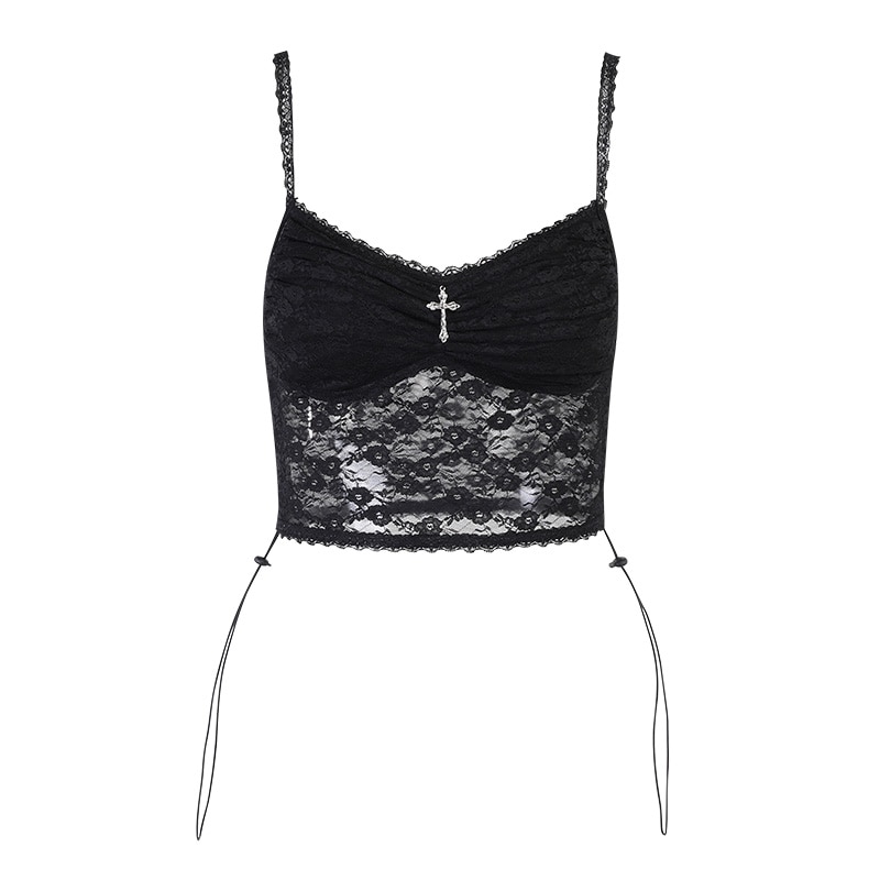 Gothic eGirl Vintage Lace with Cross Cami Top