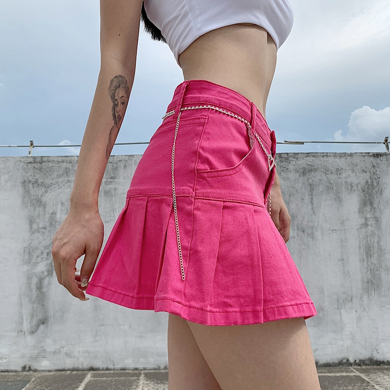 Punk Egirl Denim Mini Pleated Skirt
