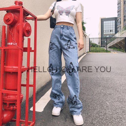 Egirl Streetwear Butterfly Printed Straight Jean