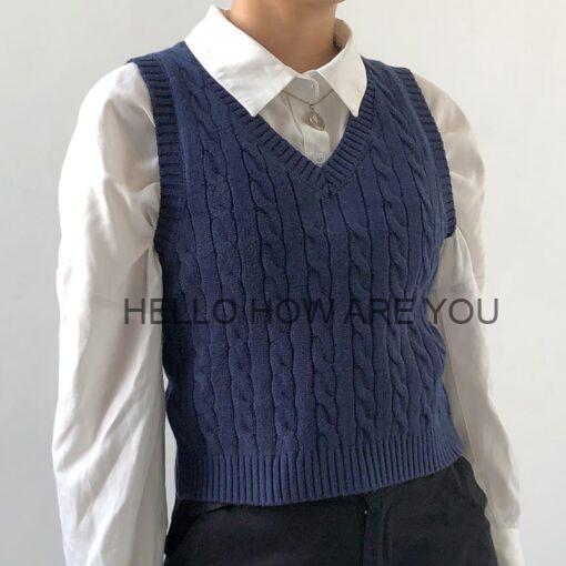 Egirl Preppy Style Knitted Sleeveless Sweater