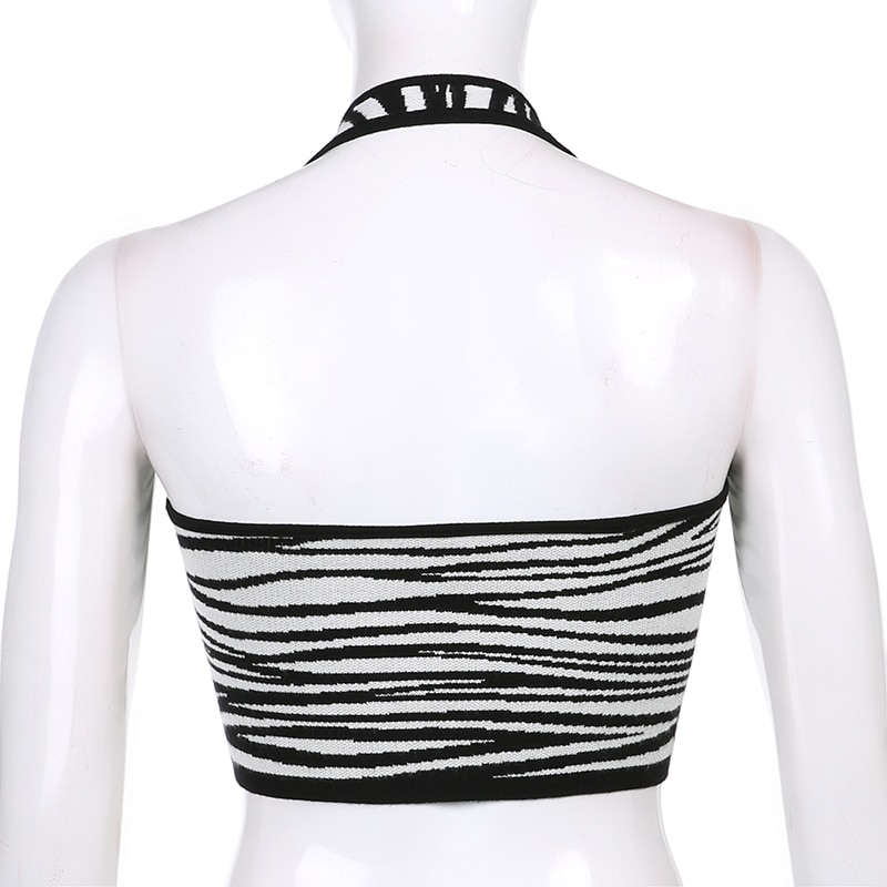 Zebra Print Sexy Knitted Egirl Halter Top