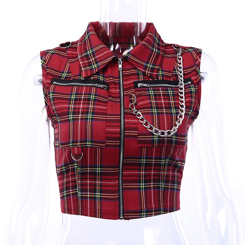 Gothic eGirl Plaid Punk Streetwear Zipper Crop Top