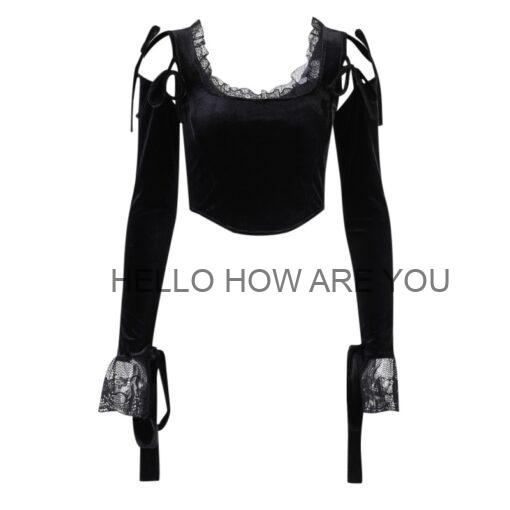 Aesthetic Goth Lace Long Sleeve Crop Top
