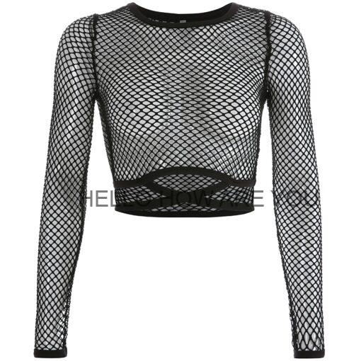 Egirl Fishnet Sexy Long Sleeve Crop Top