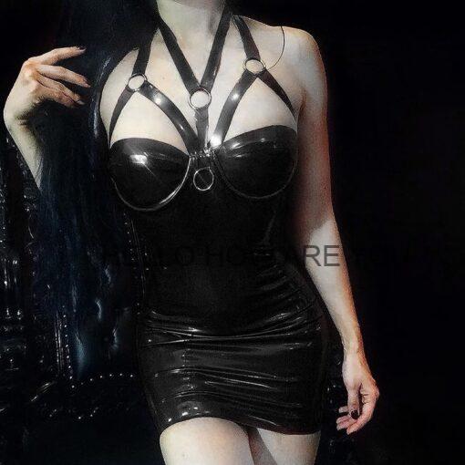 Enigmatic Sexy Leather Bodycon Gothic eGirl Dress