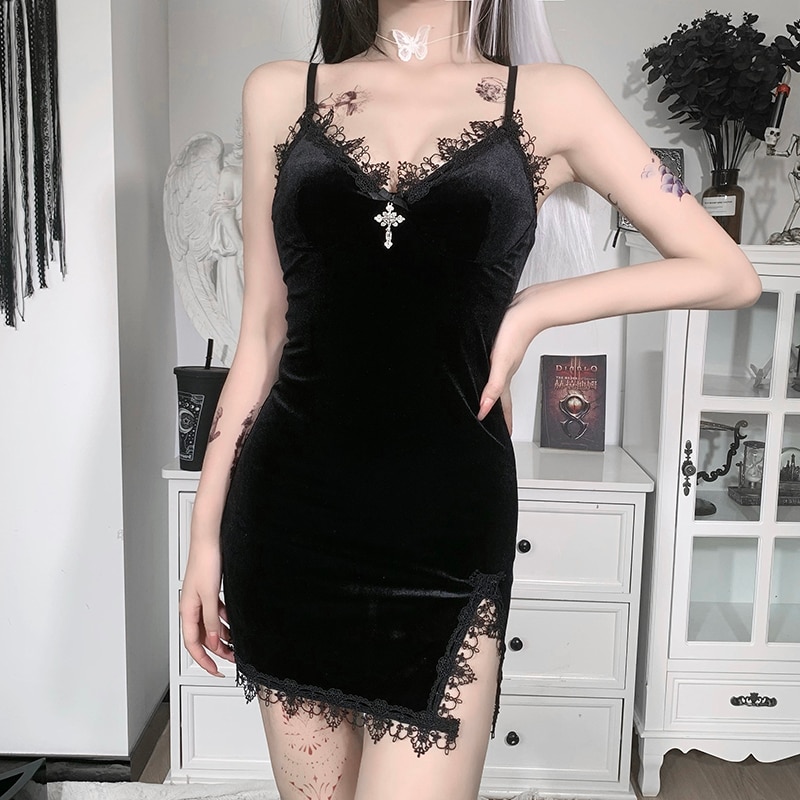 Gothic eGirl Dark Cross Clubwear Vintage Dress