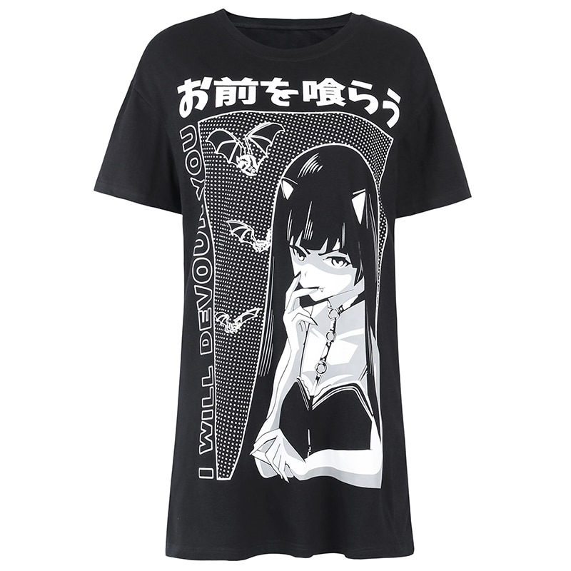 Harajuku Gothic eGirl Printed Oversize T-Shirt