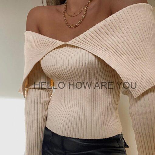 Egirl Ribbed Off Shoulder Elegant Long Sleeve Sweater