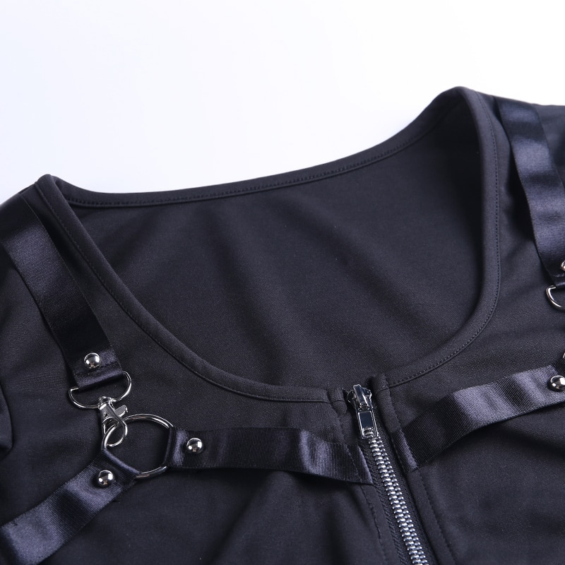 Black Long Sleeve with Zipper Crop Top