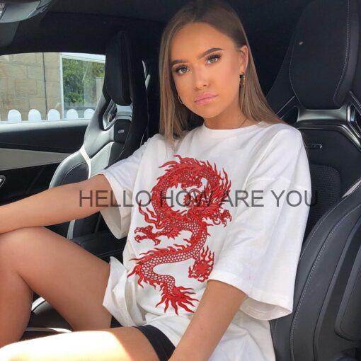 Chinese Style Dragon Printed Oversized Egirl Tshirt
