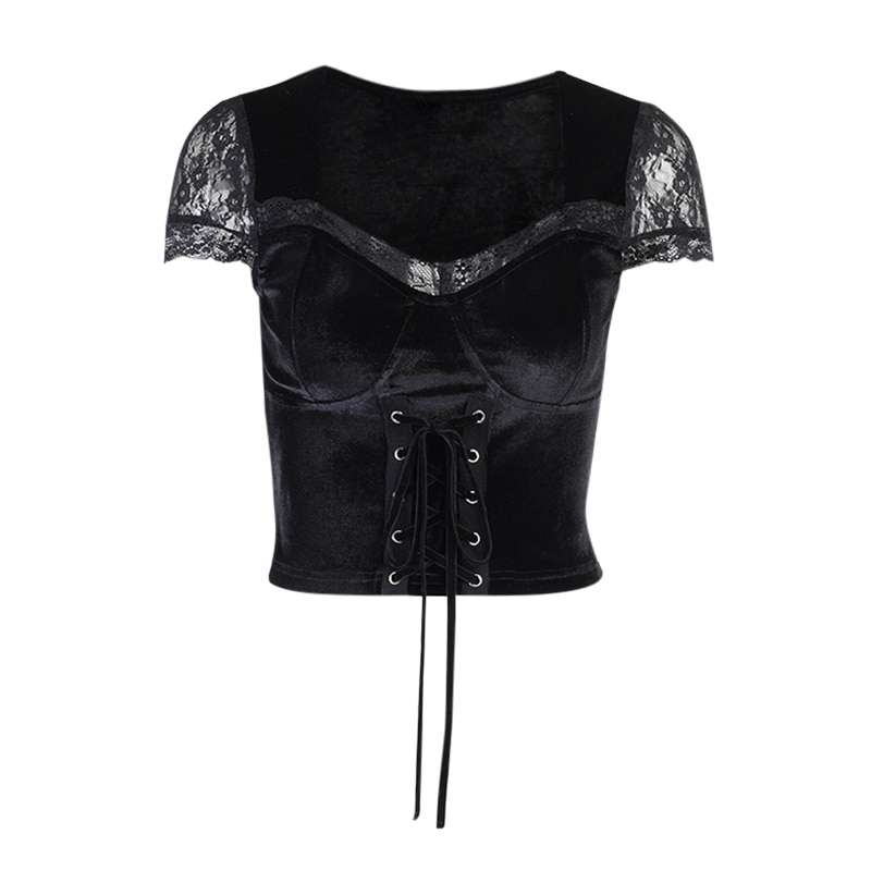 Elegant Gothic eGirl Aesthetic Short Sleeve Crop Top