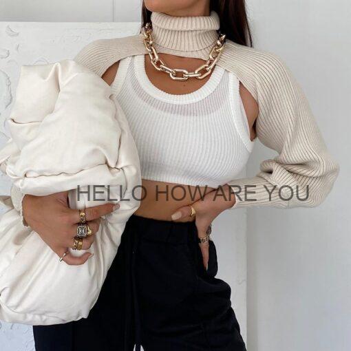 Knitted Turtleneck Crop Top
