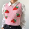 Pink Sweat Kawaii Strawberry Egirl Tank Knitted Crop Top