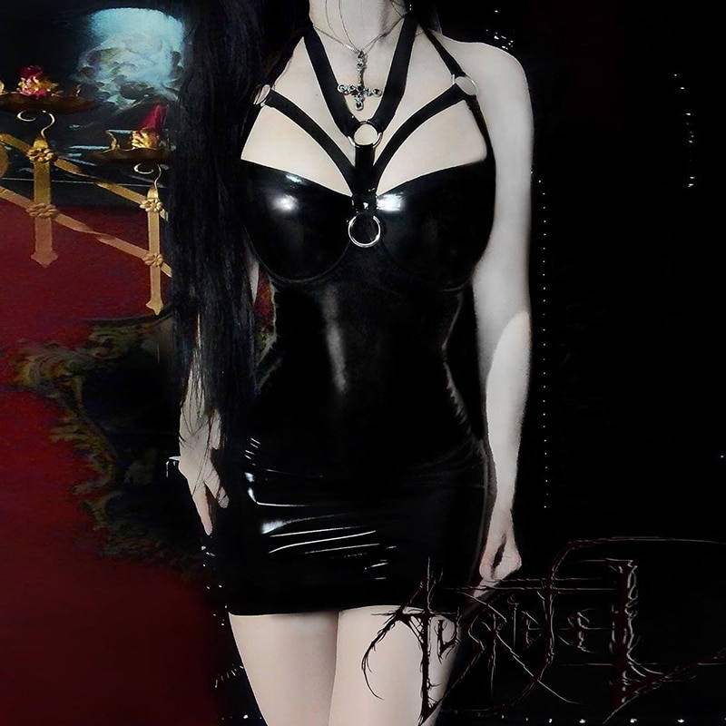 Enigmatic Sexy Leather Bodycon Gothic eGirl Dress