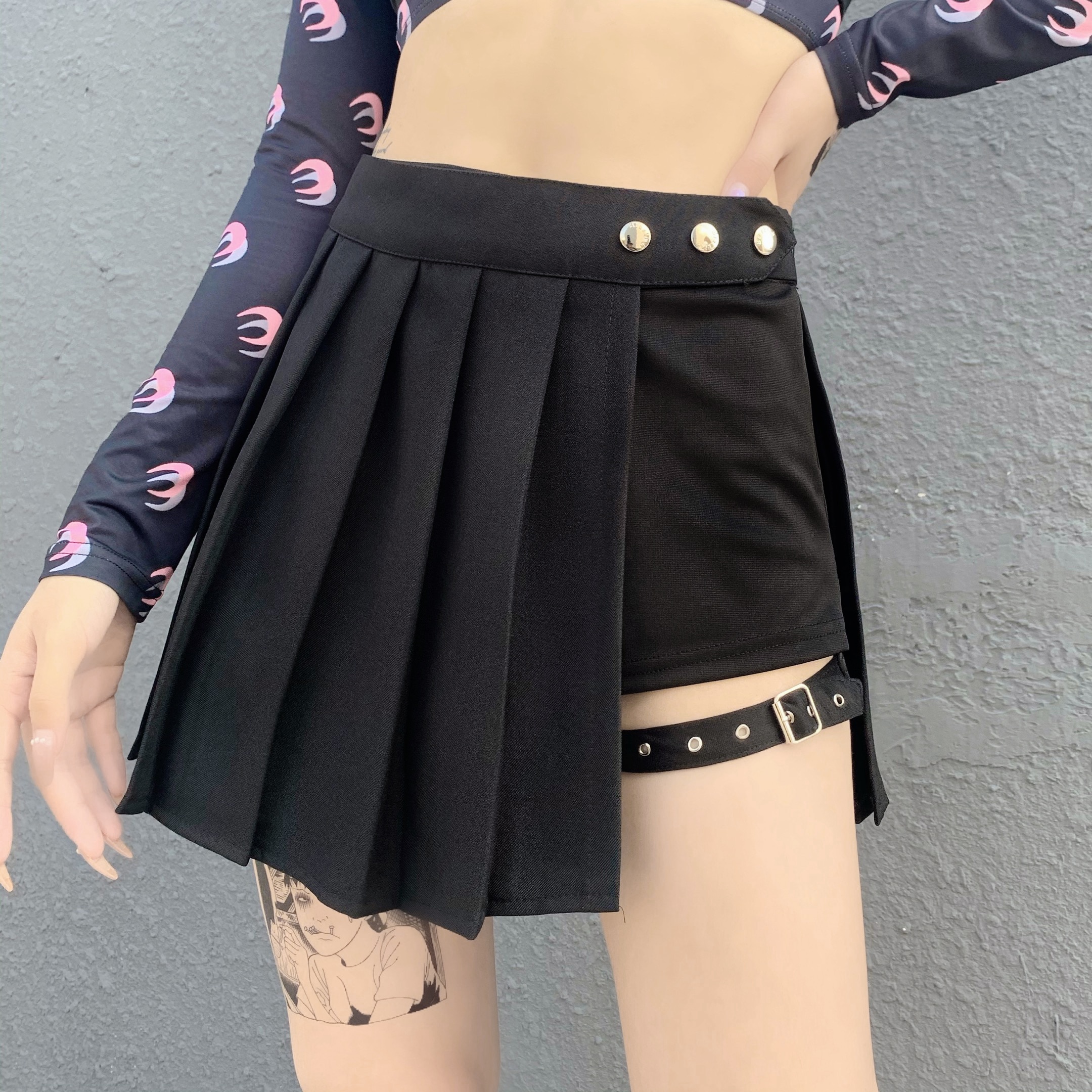 Asymmetrical Gothic eGirl Black Streetwear Skirt