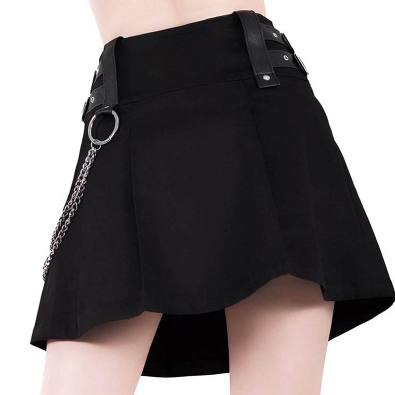 Gothic eGirl High Waist Zipper Iron Chain Short Skirt