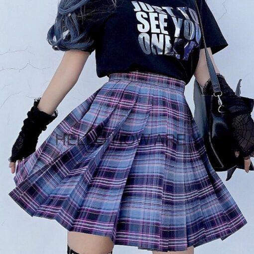 Pastel Goth High Waist Plaid Pleated Sexy Skirt (Many Colors)