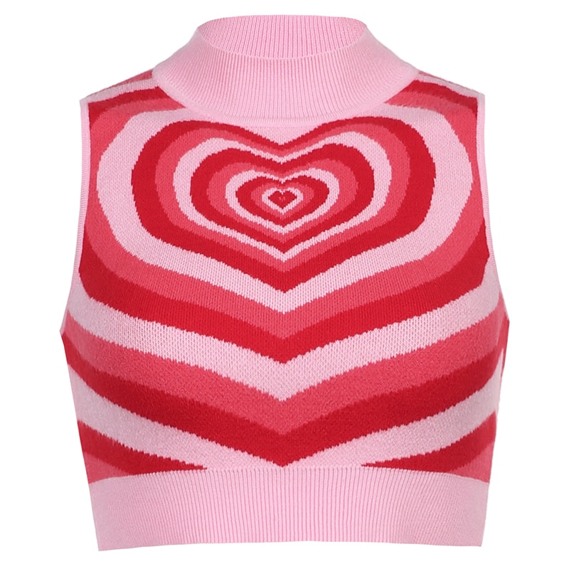 Heart Sleeveless Knitted Crop Top Egirl Sweater