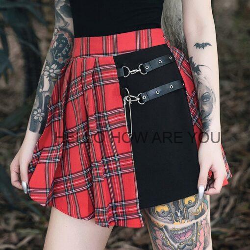 Red Plaid Pleated High Waist Gothic eGirl Mini Skirt