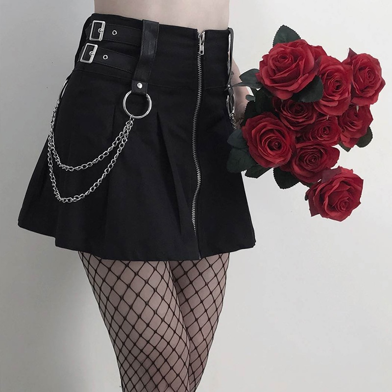 Gothic eGirl High Waist Zipper Iron Chain Short Skirt