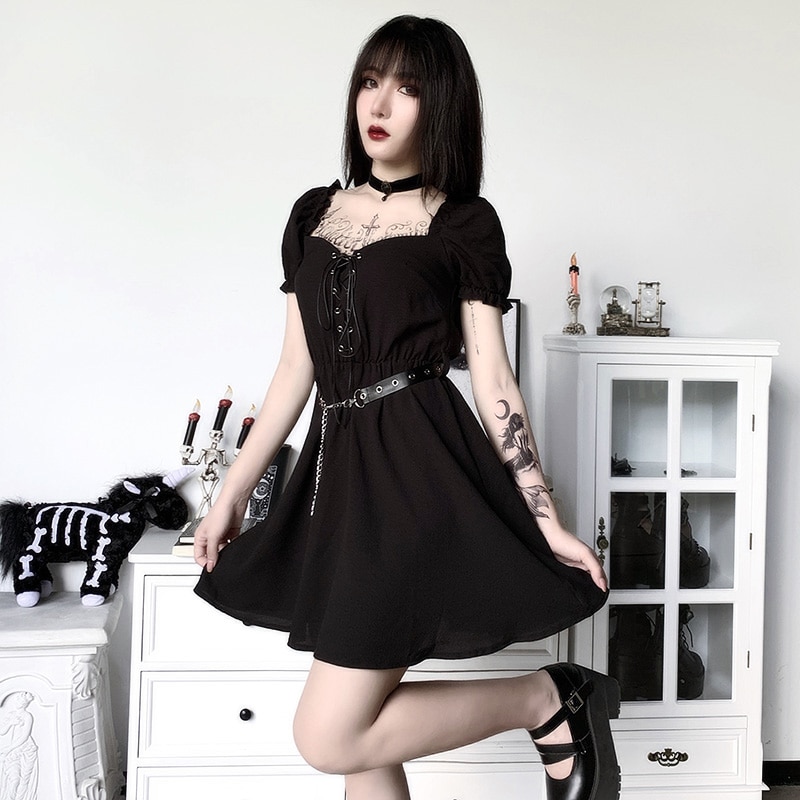 Black Gothic eGirl Elegant Dress