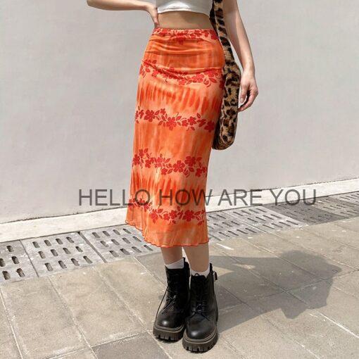 Summer Floral Print Egirl Midi Skirt