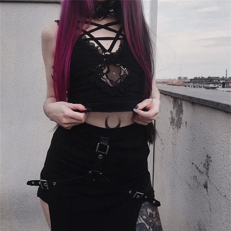 Pentagram Hollow Out Sleeveless Lace Camisole Top