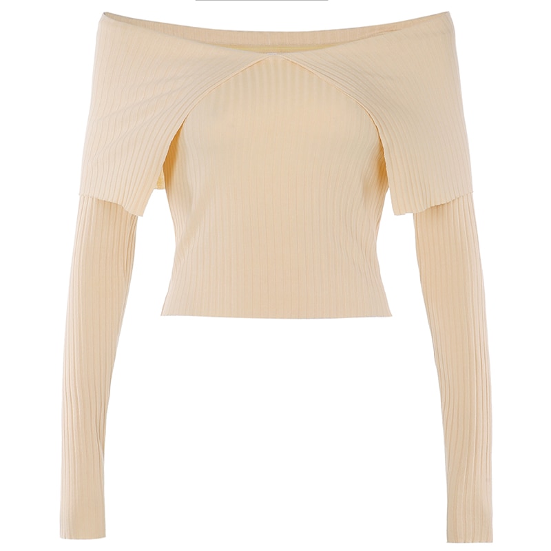 Egirl Ribbed Off Shoulder Elegant Long Sleeve Sweater