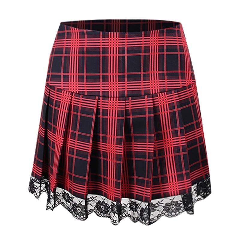Vintage Lace Red Pleated Skirt