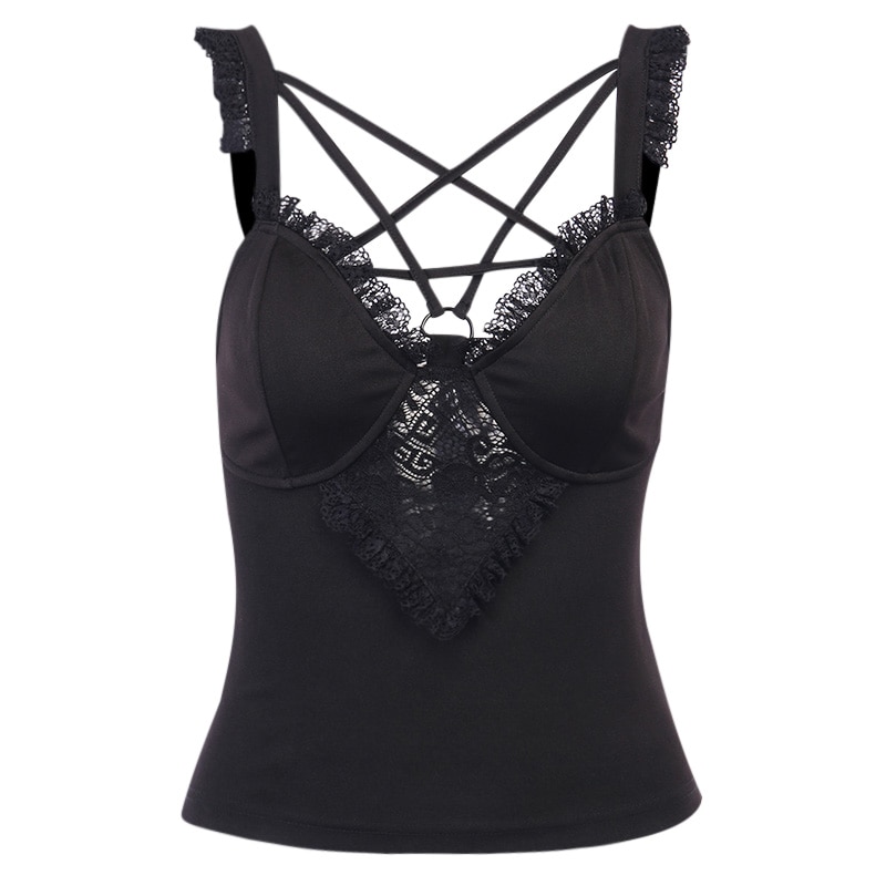 Pentagram Hollow Out Sleeveless Lace Camisole Top