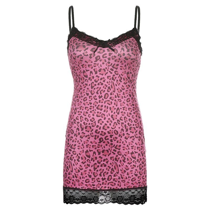 Egirl Lace Frill Leopard Pattern Mini Dress