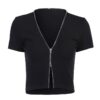 V-neck Short Sleeve Zipper Gothic eGirl Crop Top