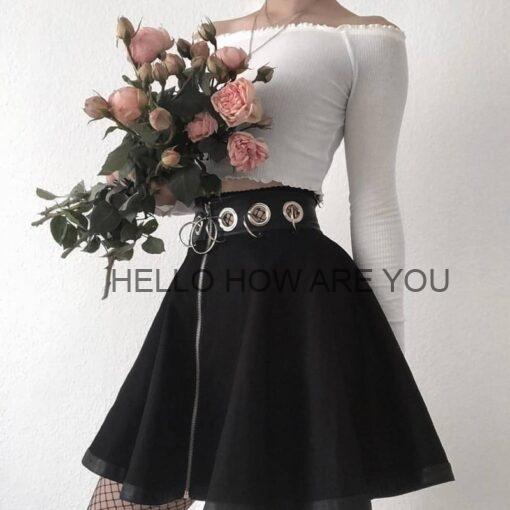 Gothic eGirl Ring Zipper High Waist A-line Skirt